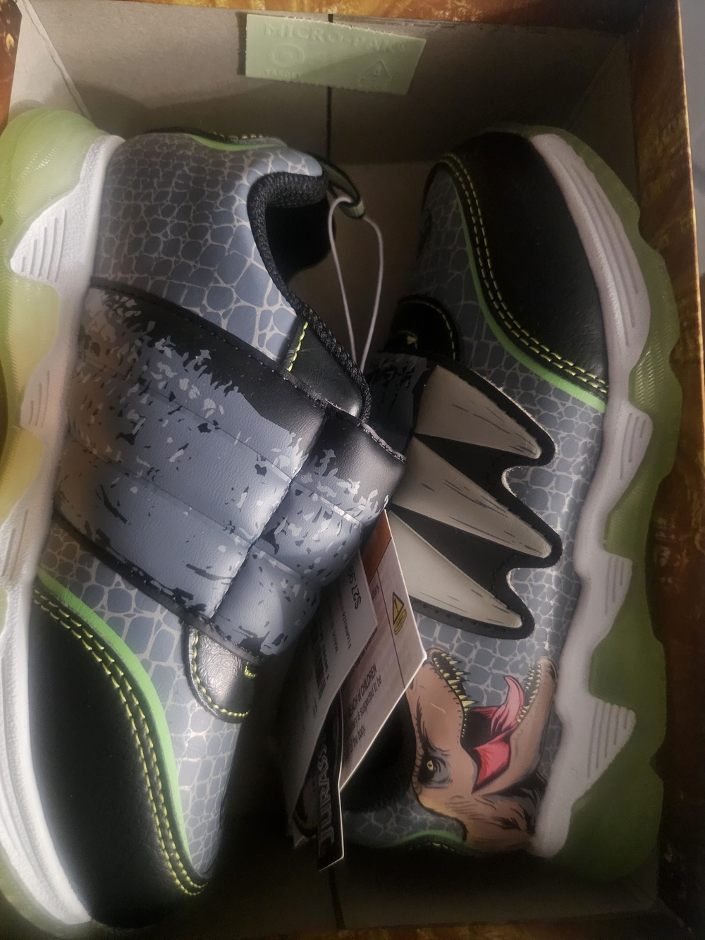 Kids Light-Up Sneakers in Gray and Green with Cartoon Design